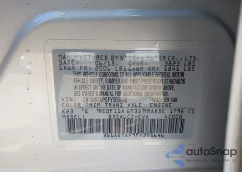 2015 Nissan Sentra S from USA, damaged, VIN 3N1AB7AP9FY305646